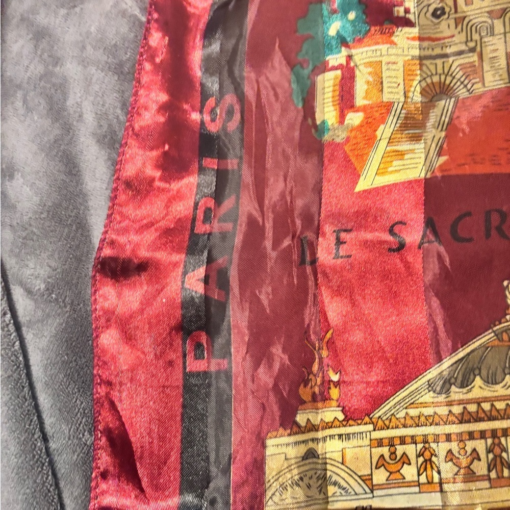 Vintage Paris Scarf Eiffel Tower Notre Dame Red 37” Square France Landmarks - Picture 8 of 9